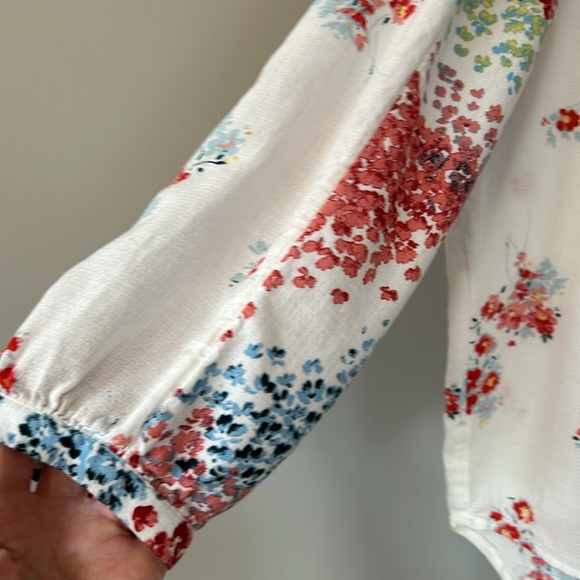 Lucky Brand Floral Print Peasant Blouse, Gathered Sleeves Sz Lg w MEASUREMENTS! - Picture 5 of 13